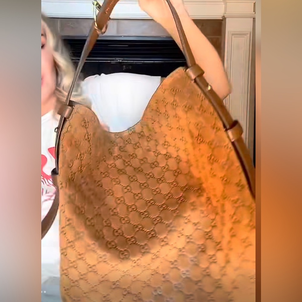 Brown Suede Monogram Hobo Bag - Picture 3 of 10
